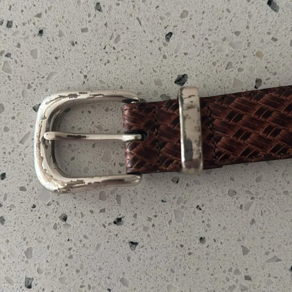 Allen Edmonds Men's Size 44 Brown/Tan Classic Genuine Leather Belt Made In USA